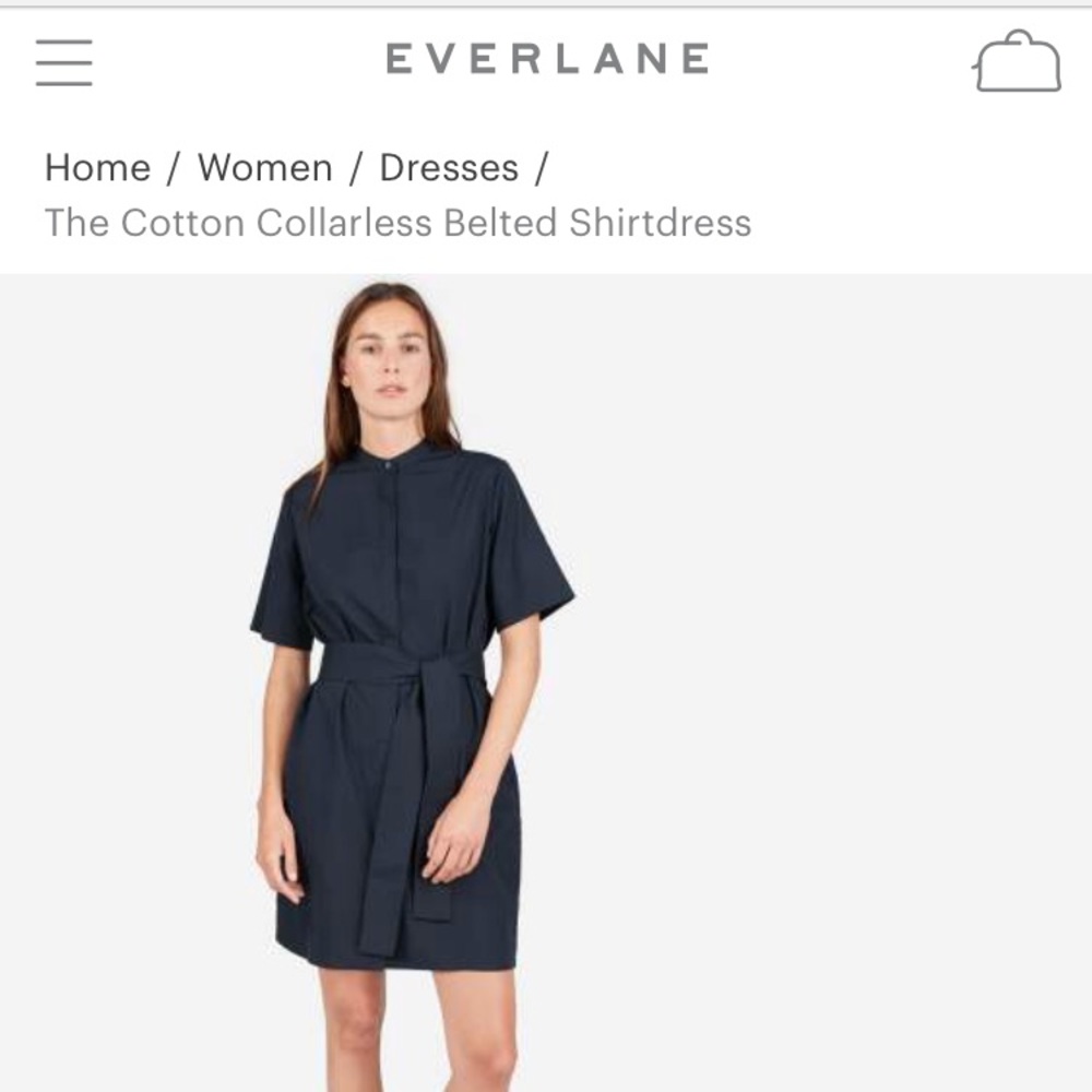 Everlane women’s collarless belted shirt dress